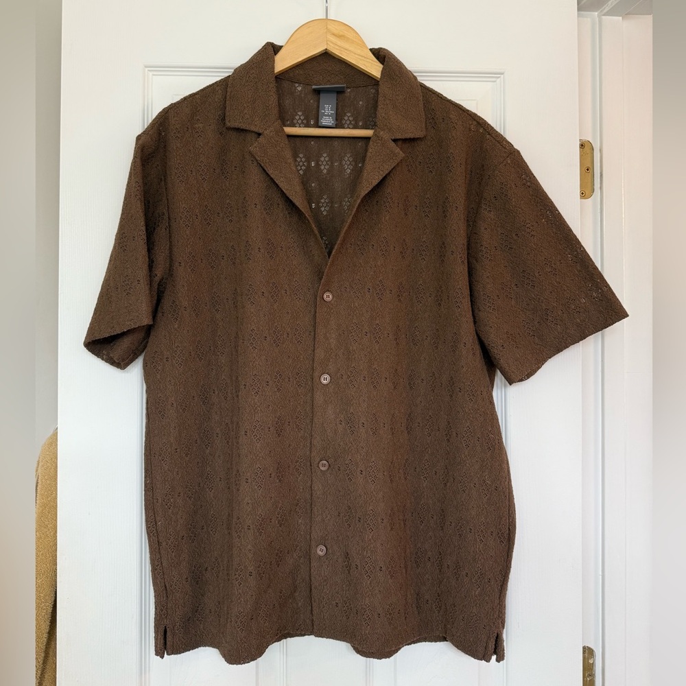 Brown Short Sleeve Button-Up Shirt